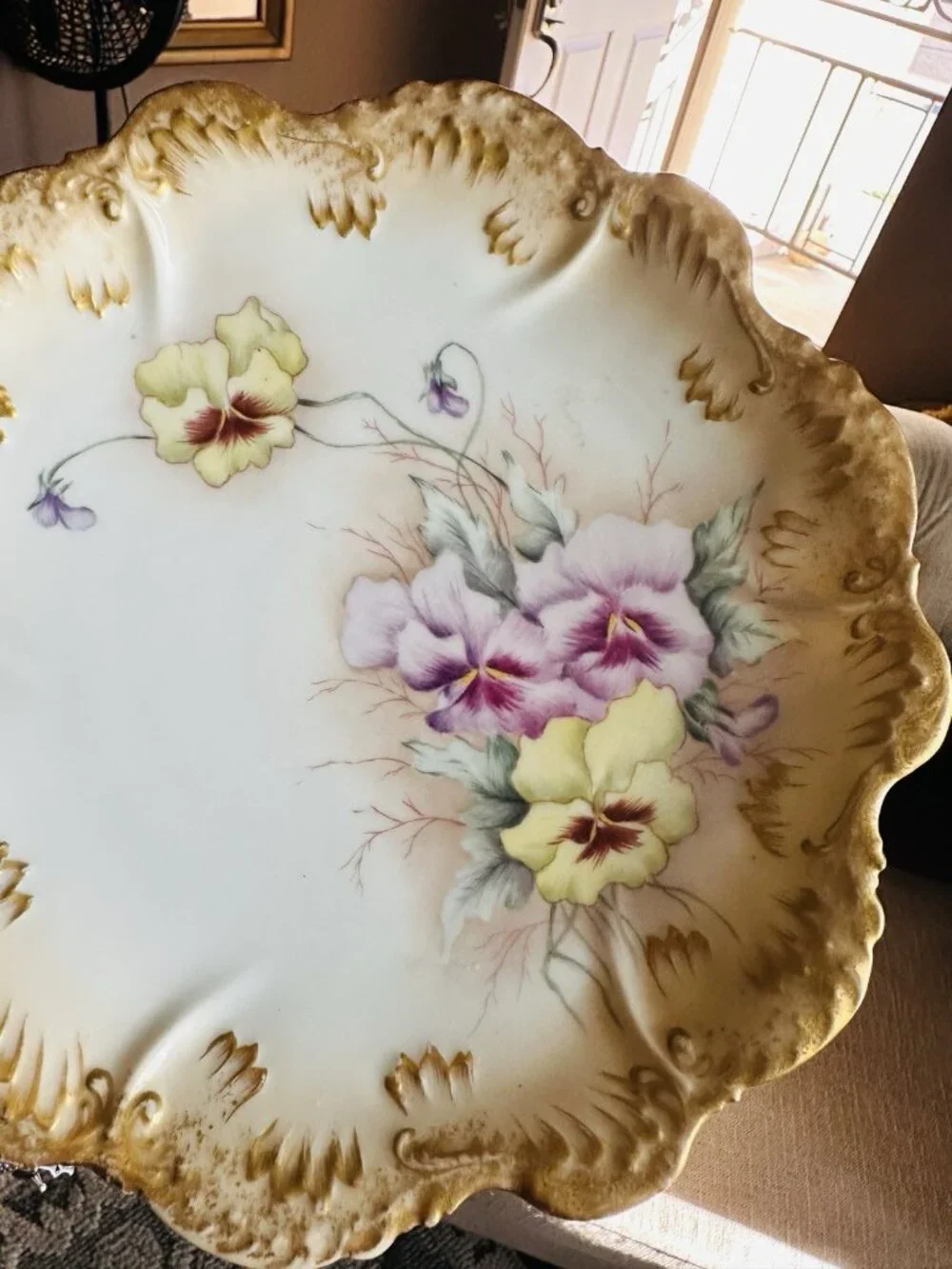 Antique Limoges France White Scalloped Gold Trim Porcelain Plate Painted Floral